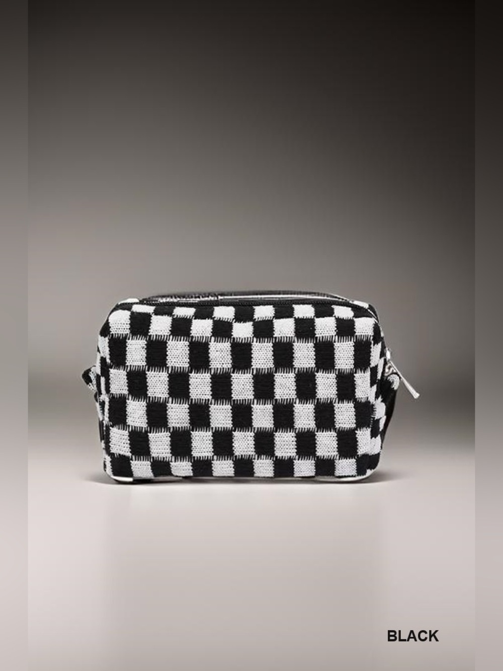Black Checkered Makeup Cosmetic Pouch Bag